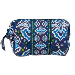 Vera Bradley Ink Blue Blush & Brush Cosmetic Makeup Case Quilted Travel Bag